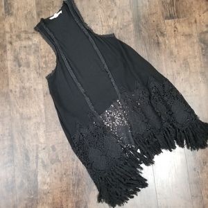 Fashion On Earth Black Crochet Fringe Boho Duster